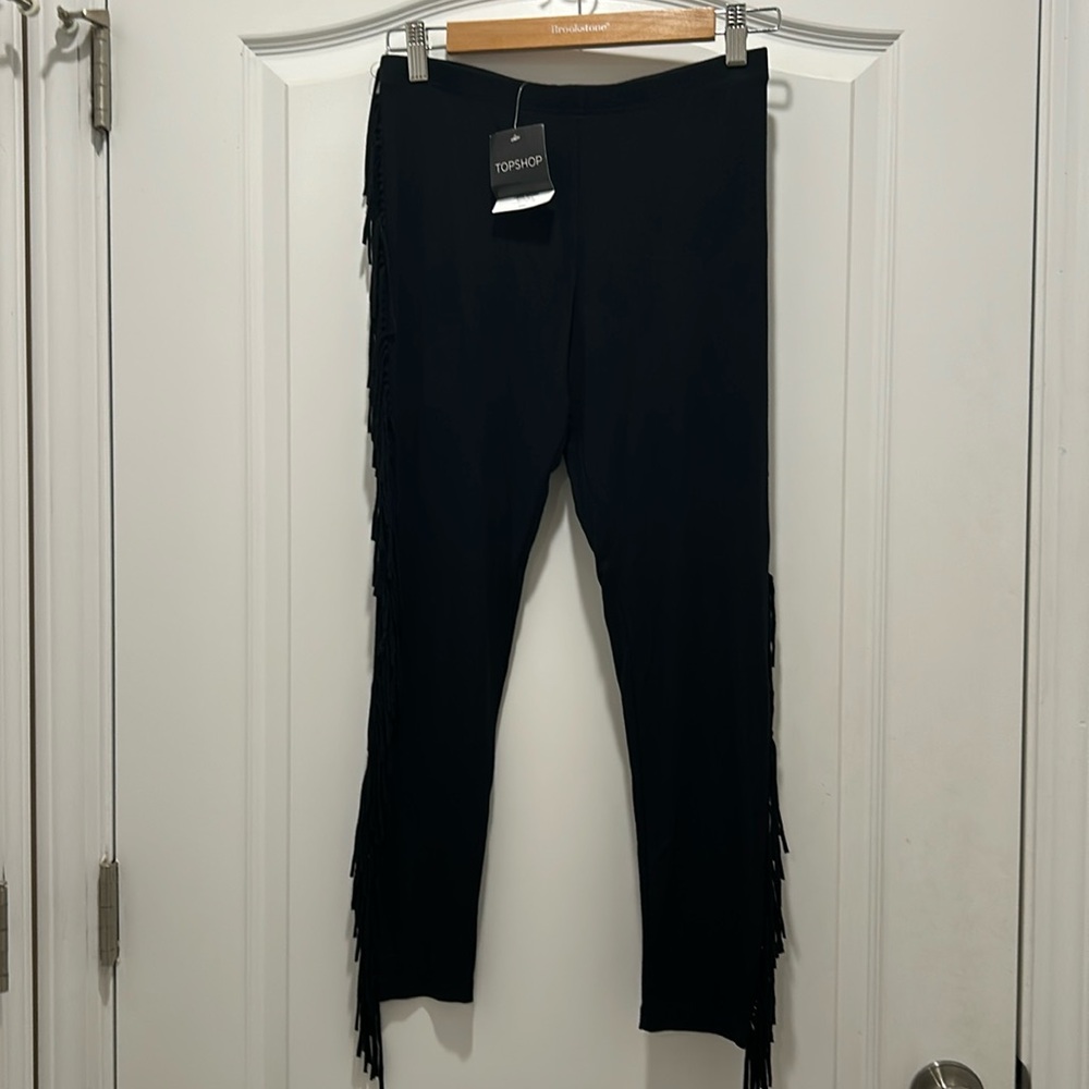 New with tags Nordstrom Top Shop Black Fringe Leggings - Picture 2 of 15